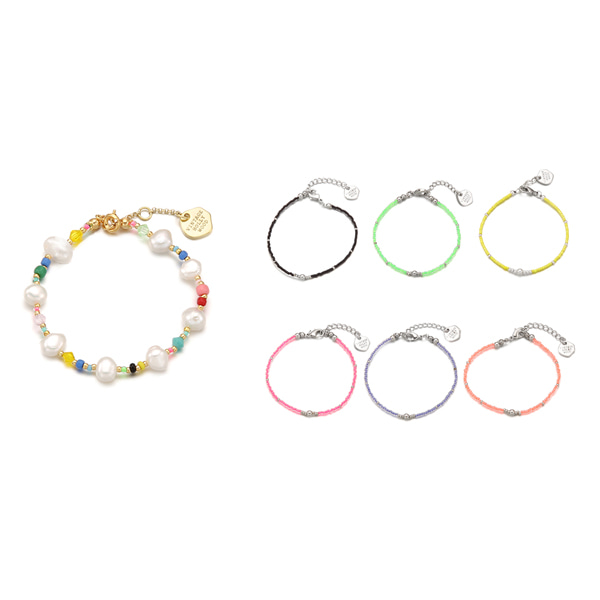 [3SET]Pearl Crystal n Candy Beads Bracelet_6color (캔디 두개 선택)